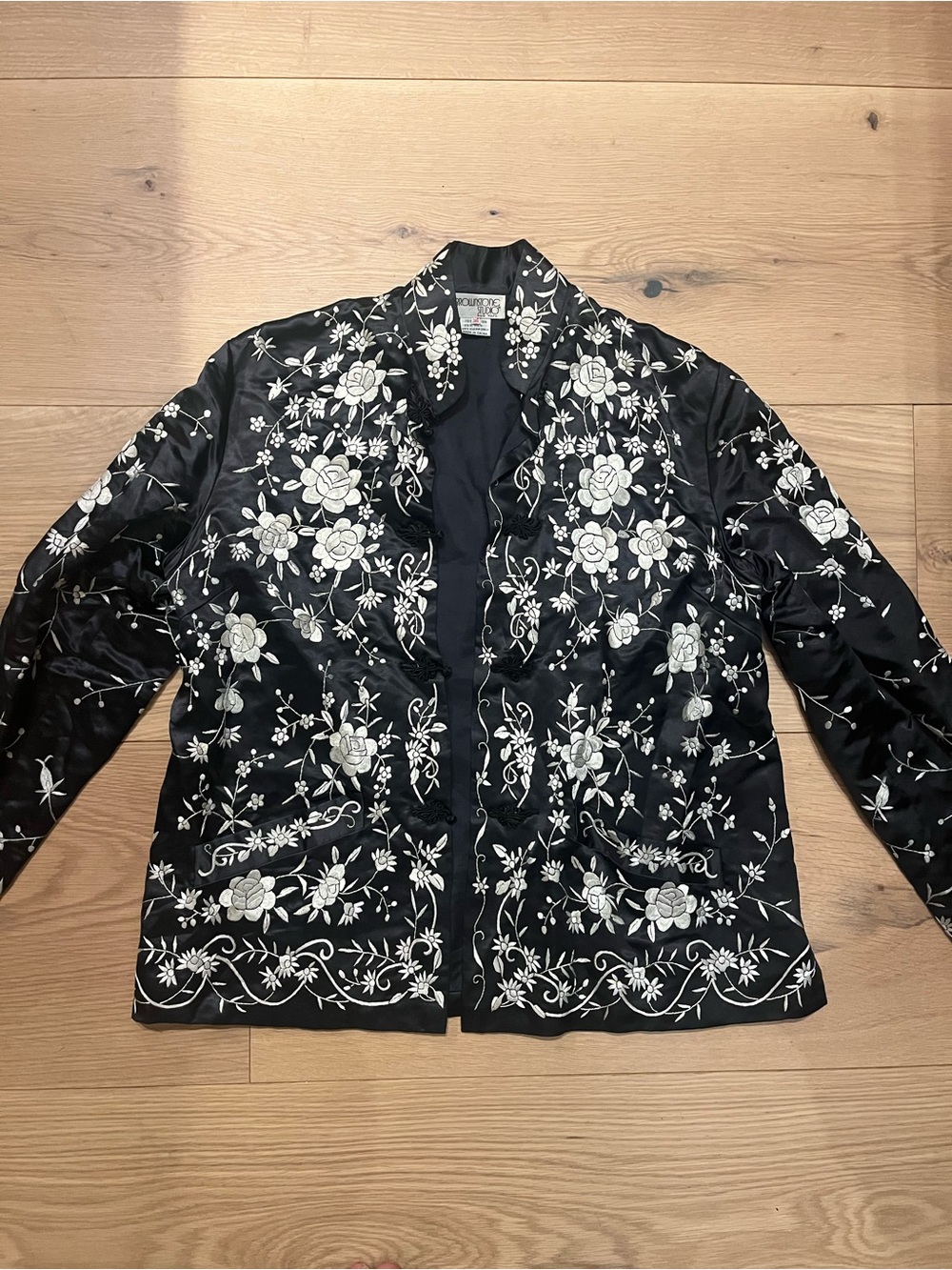 Embroidered Vintage Silk Black Floral Jacket
